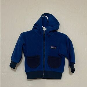 Patagonia Synchilla Baby Size Blue Hoodie Fleece Zipper  Pockets Sweatshirt